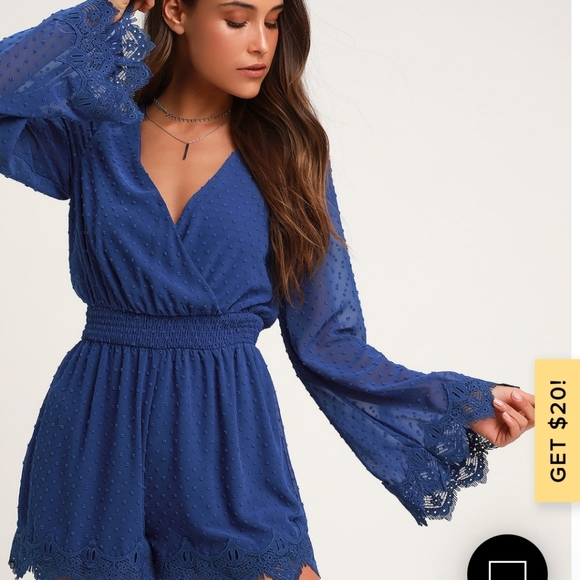 Lulus Pants - NWT Lulus Meadowlake Blue Bell sleeve Romper Sz s